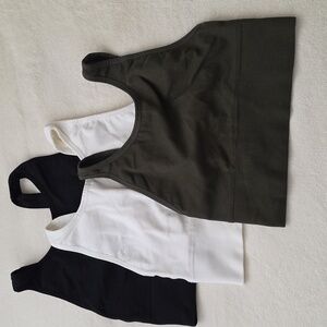 Victoria's Secret Set of Three Ribbed Sports Bras - Black, White, and Olive